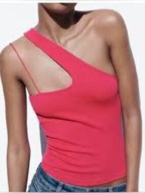 Zara Asymmetric One-Shoulder Pink Tank Top